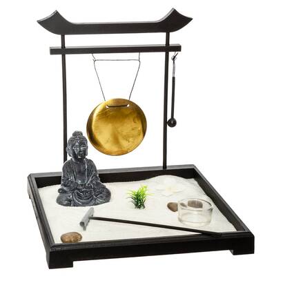 Atmosphera Zen-Garten Set Mit Buddha-Statue – Schwarzer Metall-Garten Zum Entspannen, 26x26 Cm