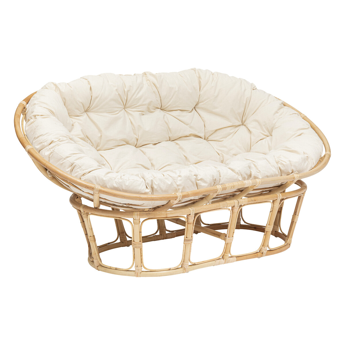 Sofa "Mamasan" 2 Plätze, Rattan, Weiß Natürliches Holz