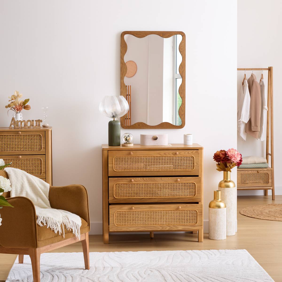 Eingangsmöbel 1 Schublade "Tiria" Eschenfurnier, H.162 cm Natürliches Holz