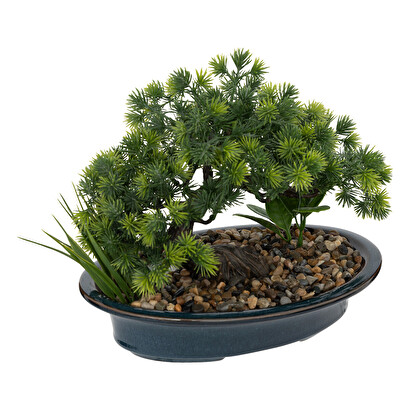 K&uuml;nstlicher bonsai keramik & kieselstein, h.26 cm