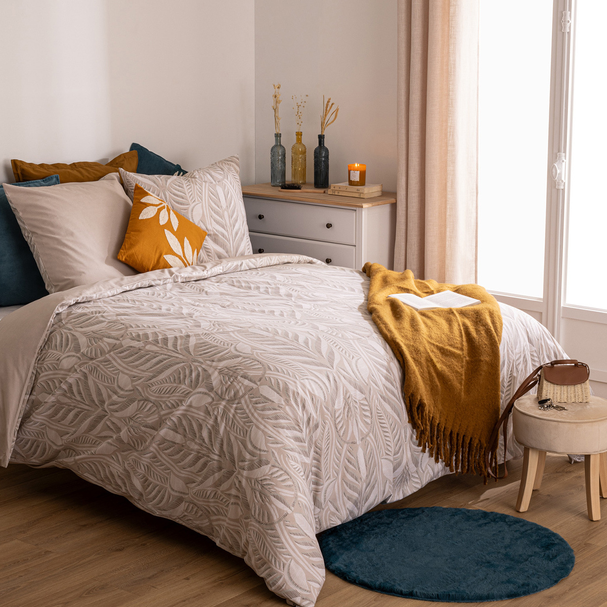3-teiliges Bettwäscheset "Nalh" Beige, 240x220 cm Leinenbeige