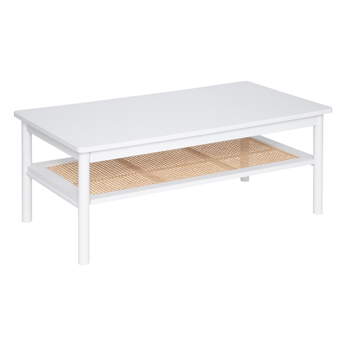 Couchtisch "Cabras" Weißes Holz, Rattan, 110x60 cm Weiß
