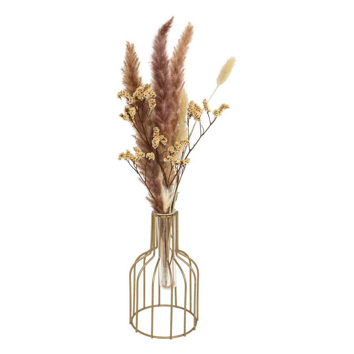 Zusammensetzung Trockenblumen Herbst , Gold, Rosa, H.40 cm