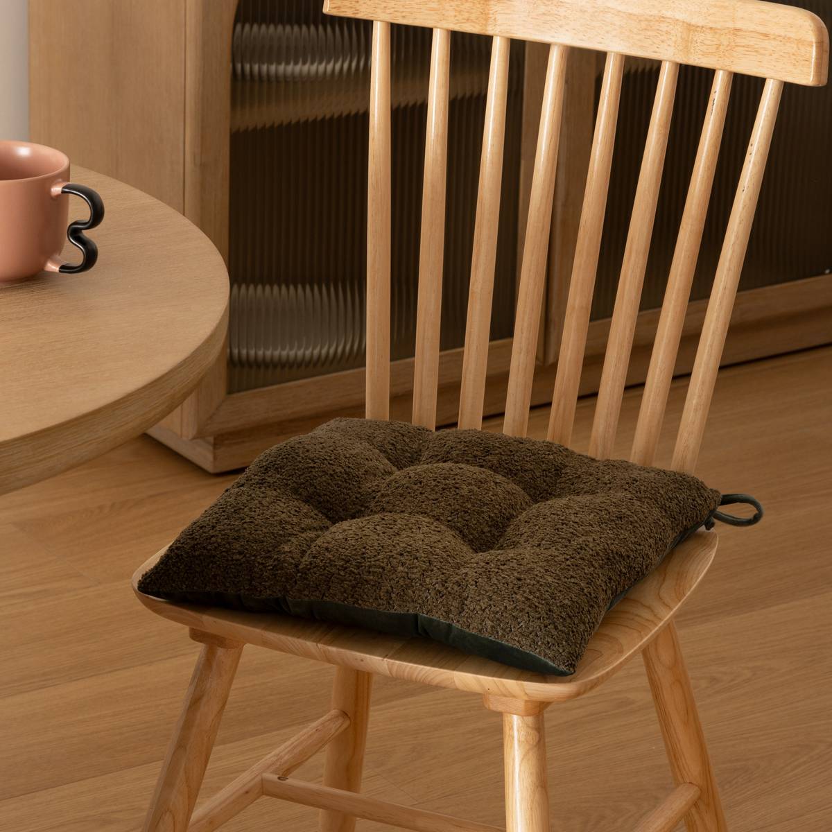 Stuhlkissen "Soana" Bouclette, Khaki, 38x38 cm Khakigrün