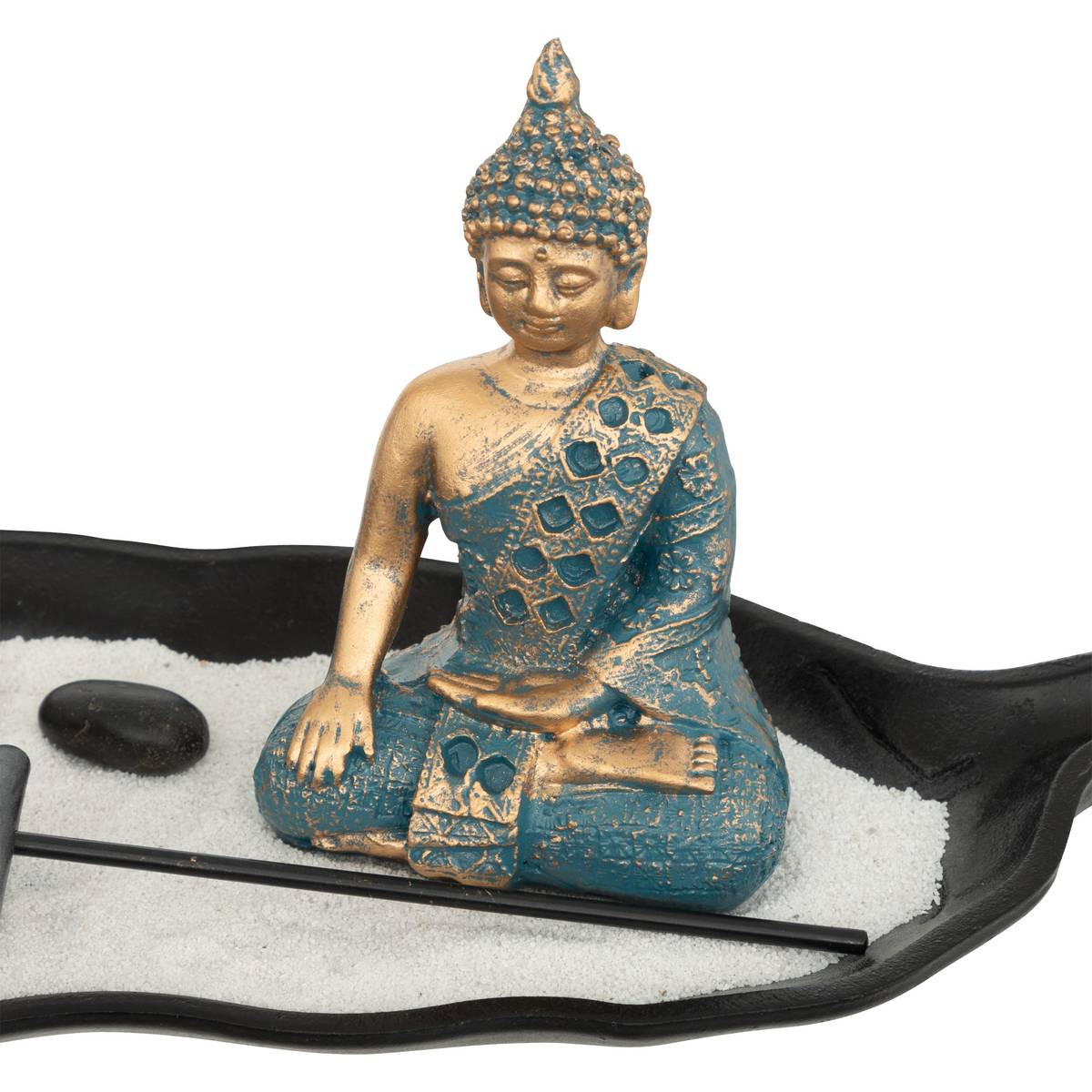 Zen-Garten aus Holz "Shamy" Schwarz, 37x15 cm Blau
