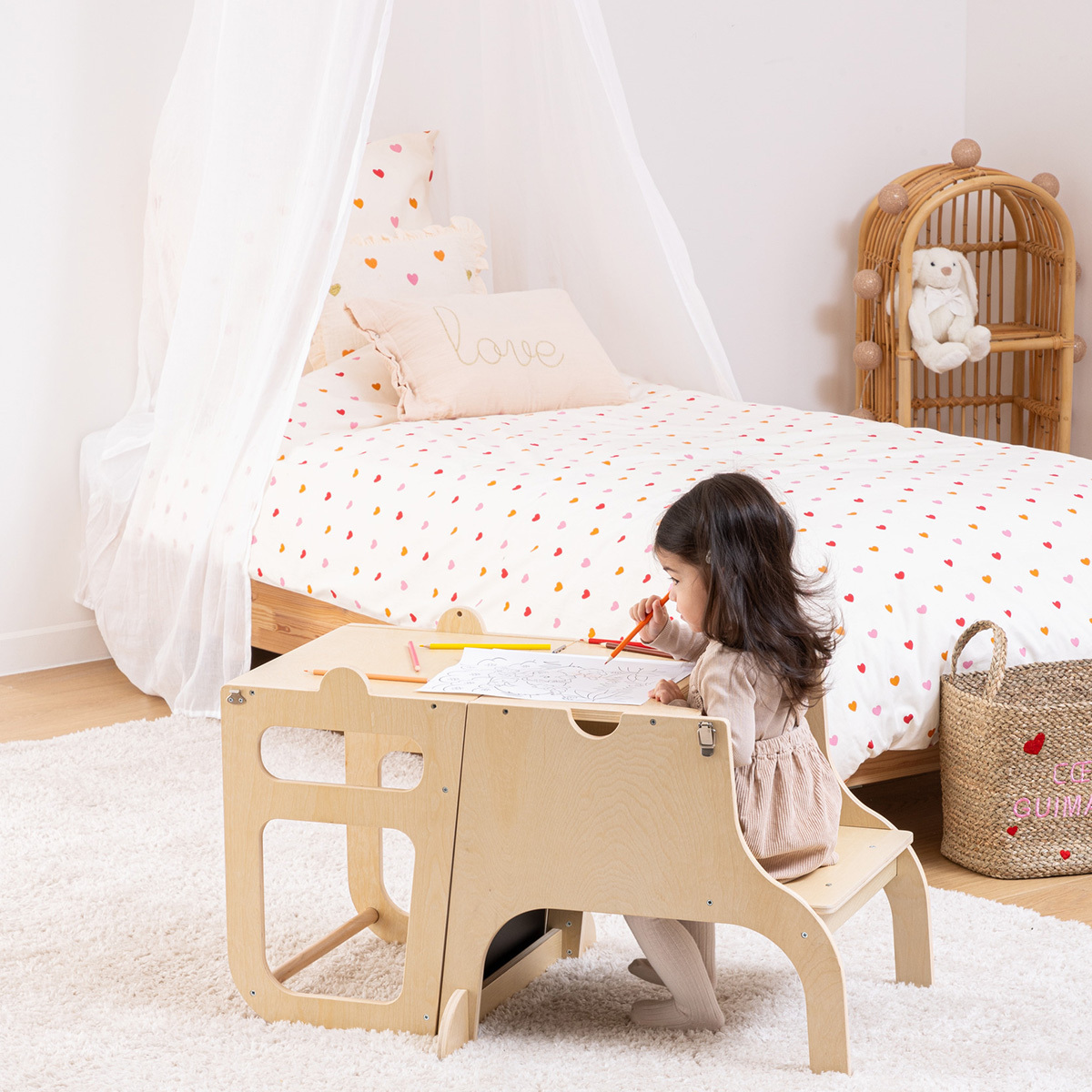 Kindersichtturm "Alba" 3 in 1, H.91 cm Nat&uuml;rliches Holz
