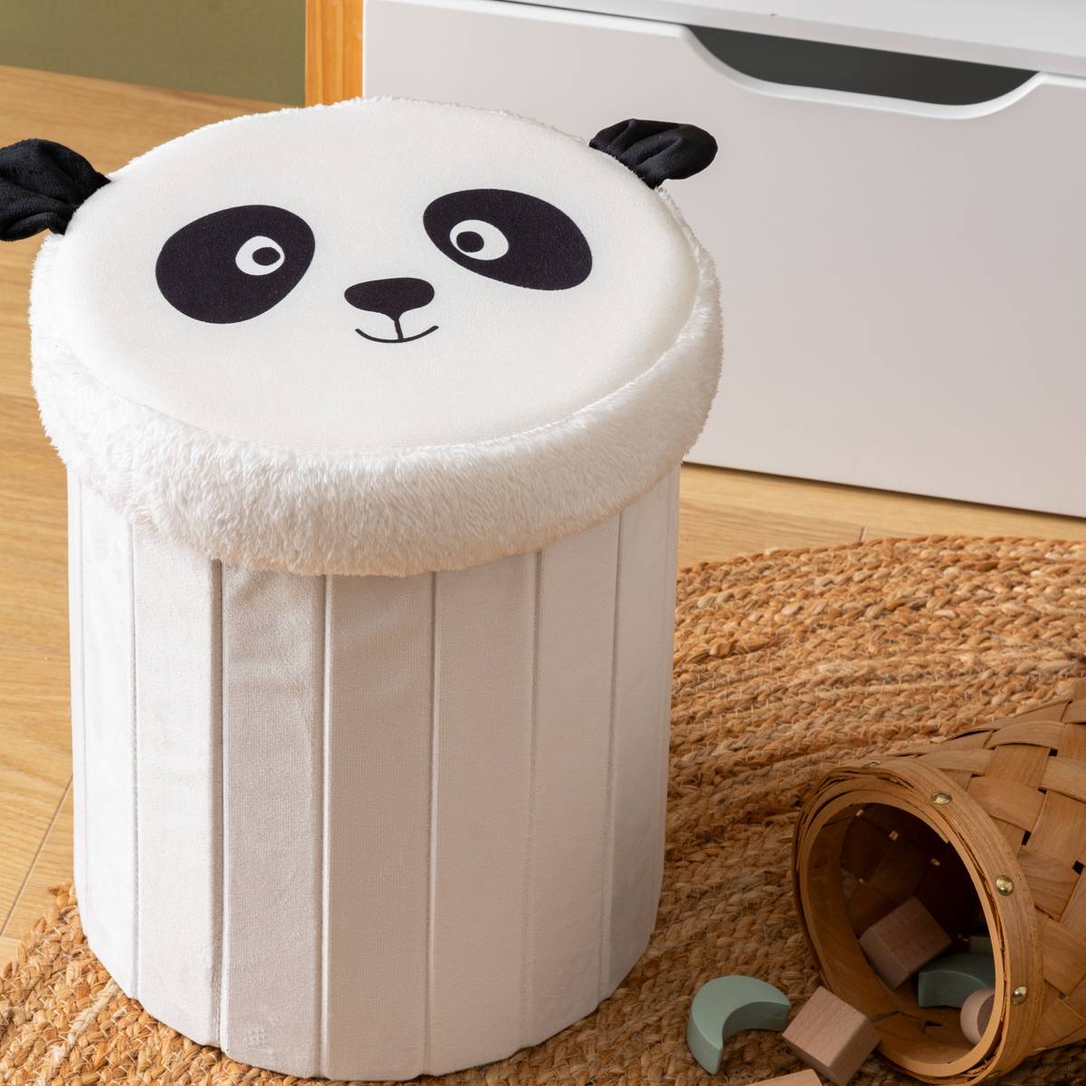 Kinder-Sitzhocker Panda "Andy" Schwarz & Weiß, D. 30x36 cm Schwarz und weiß