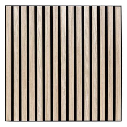 Dekoratives wandpaneel mit holzlamellen "colva" eicheffekt hell, schwarzer hintergrund, 60x60 cm