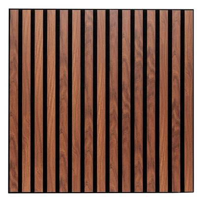 Dekoratives wandpaneel mit holzlamellen "colva" nussbaum-effekt, schwarzer hintergrund, 60x60 cm