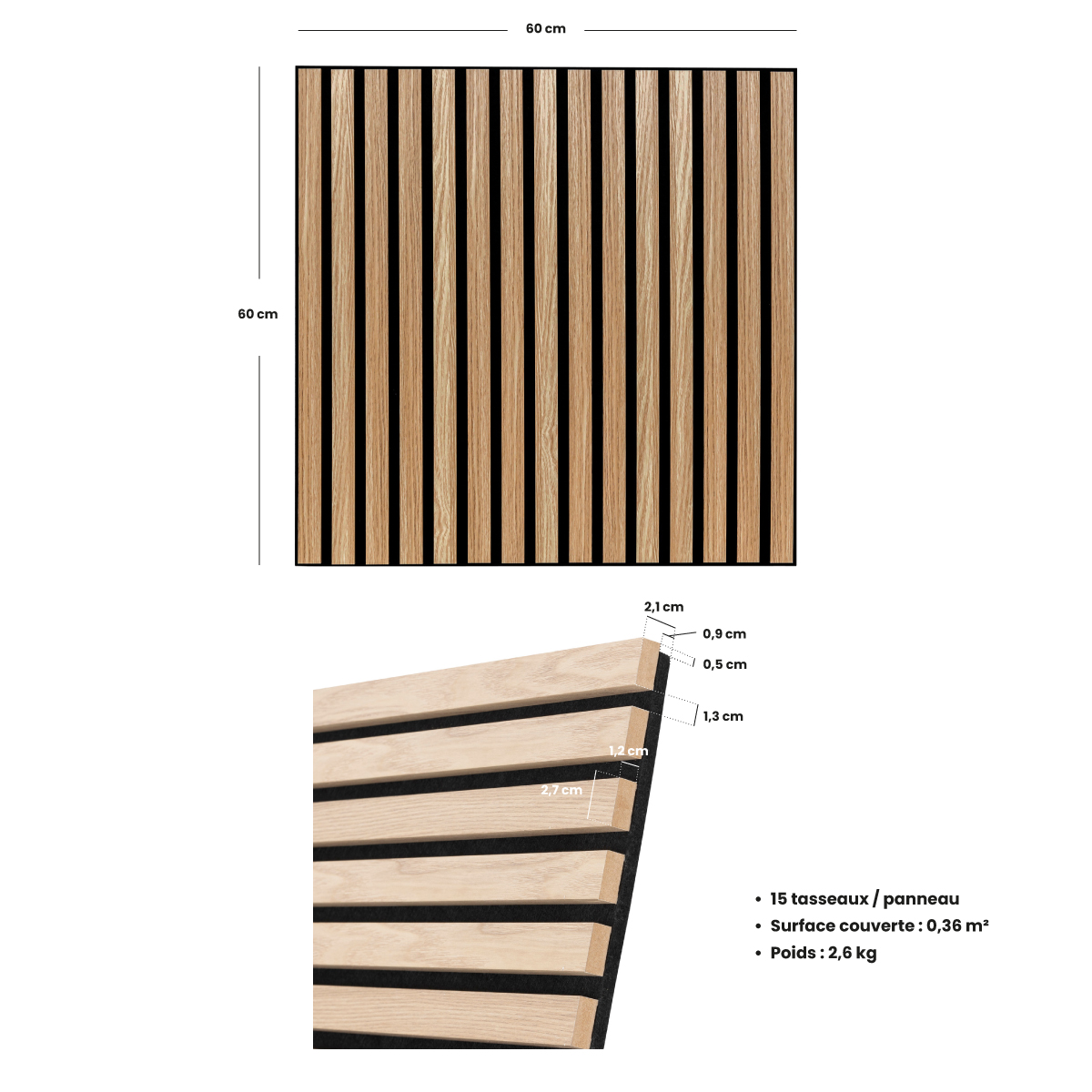 Set mit 4 dekorativen Holz-Lamellenpaneelen Colva Helle Eiche Optik, schwarzer Hintergrund, 60x60 cm Hell-Eichen-Effekt/Schwarzer Hintergrund