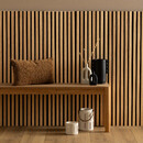 Set mit 3 dekorativen Holz-Lamellenpaneelen Colva Helle Eiche Optik, schwarzer Hintergrund, 120x60 cm Hell-Eichen-Effekt/Schwarzer Hintergrund