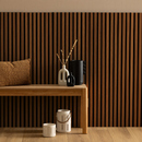 Set mit 3 dekorativen Holz-Lamellenpaneelen Colva Nussbaum Optik, schwarzer Hintergrund, 120x60 cm Nussbaum-Effekt / Schwarzer Hintergrund