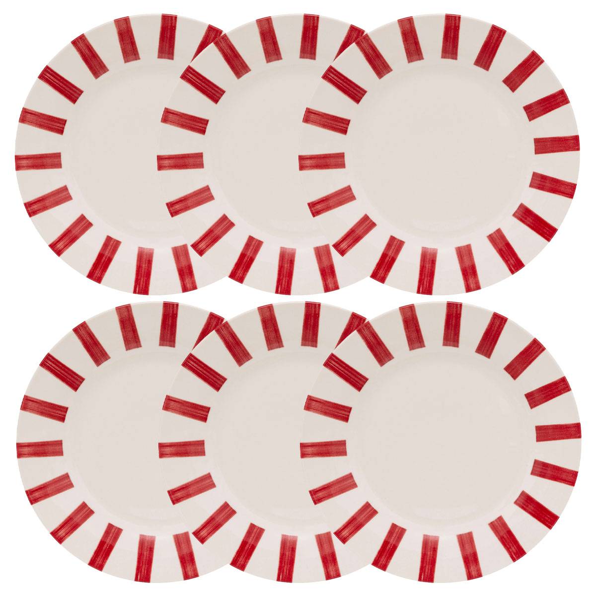 Set of 6 "Cheri" dinner plates Porcelain, D.26.8 cm, Red Red