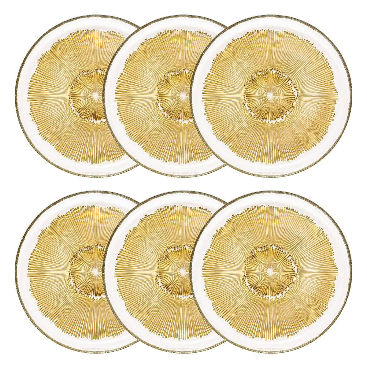 Set of 6 dessert plates "Celeste" Glass, D.21 cm, Gold Gold