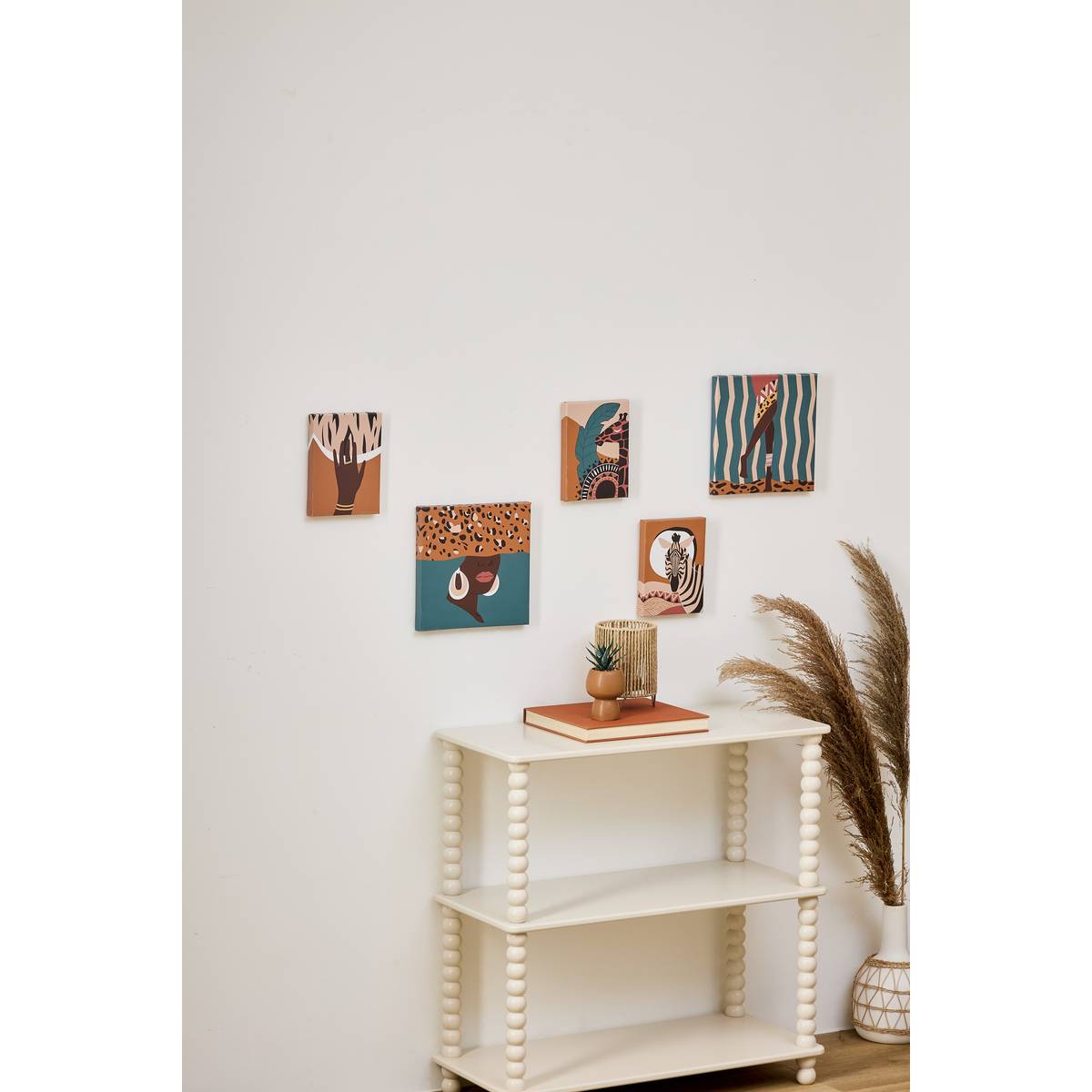 Printed Canvas "Cynthia" Multicolored, 25x25 cm Green / Ochre / Beige
