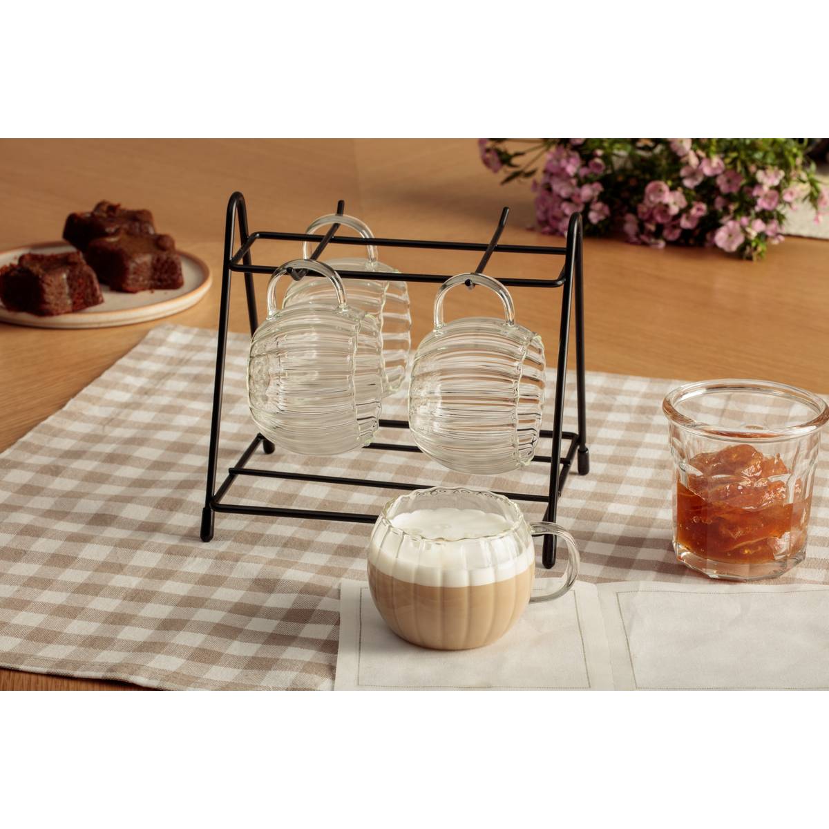 4 Cup Rack "Ivy" Borosilicate glass, 180 ml, Transparent Transparent