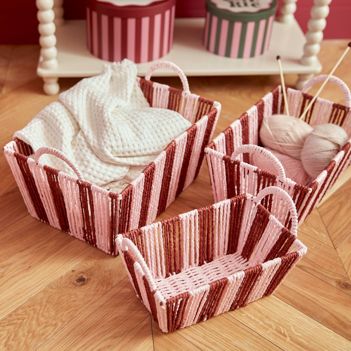 Set of 3 crates "Cherie" Garnet Red, 37x18 cm Red