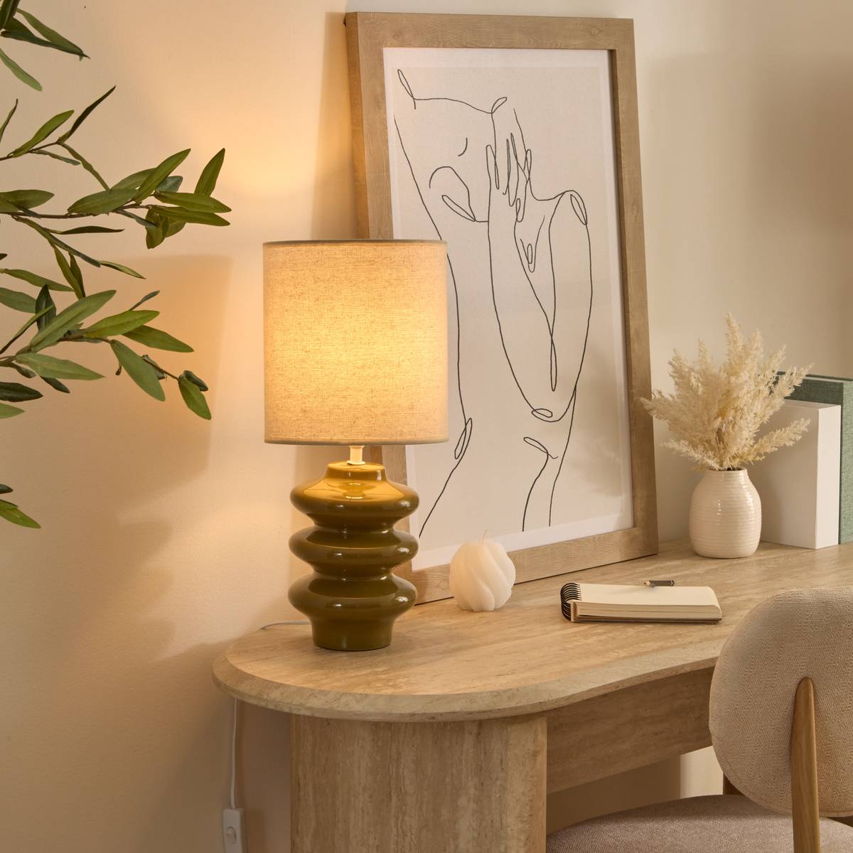 Table Lamp "Vinus" Khaki Green, H.41.5 cm Green