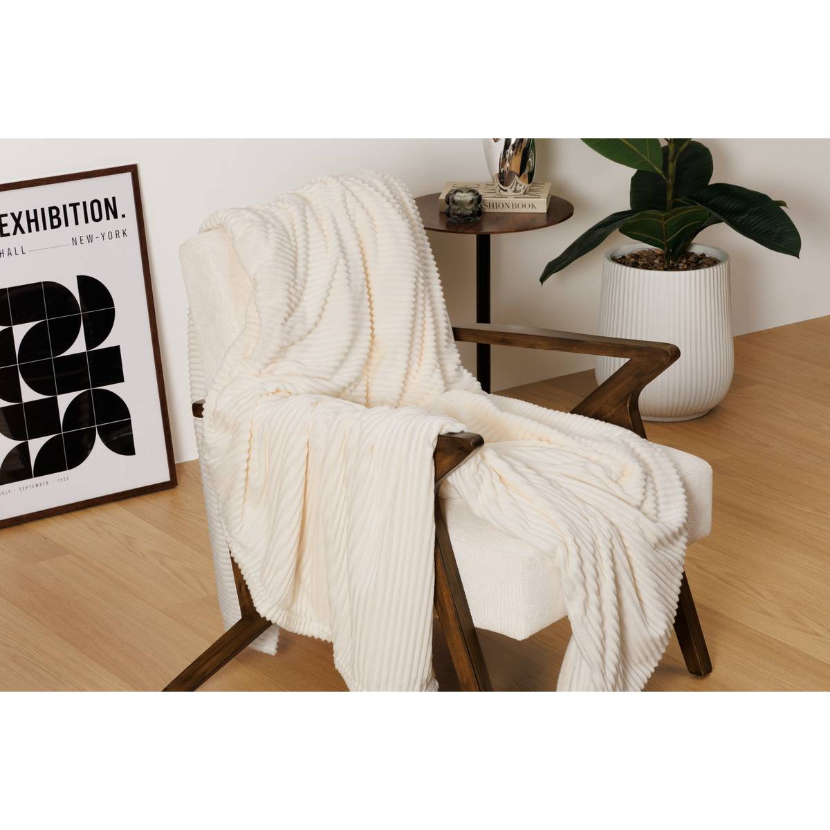 Ribbed Flannel Throw "Arum" Ivory, 240x220 cm Ivory