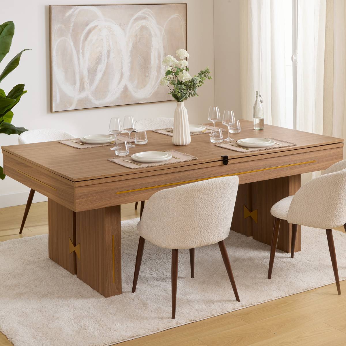3-in-1 Dining Table "Dave" Brown, 215x121.8 cm Brown