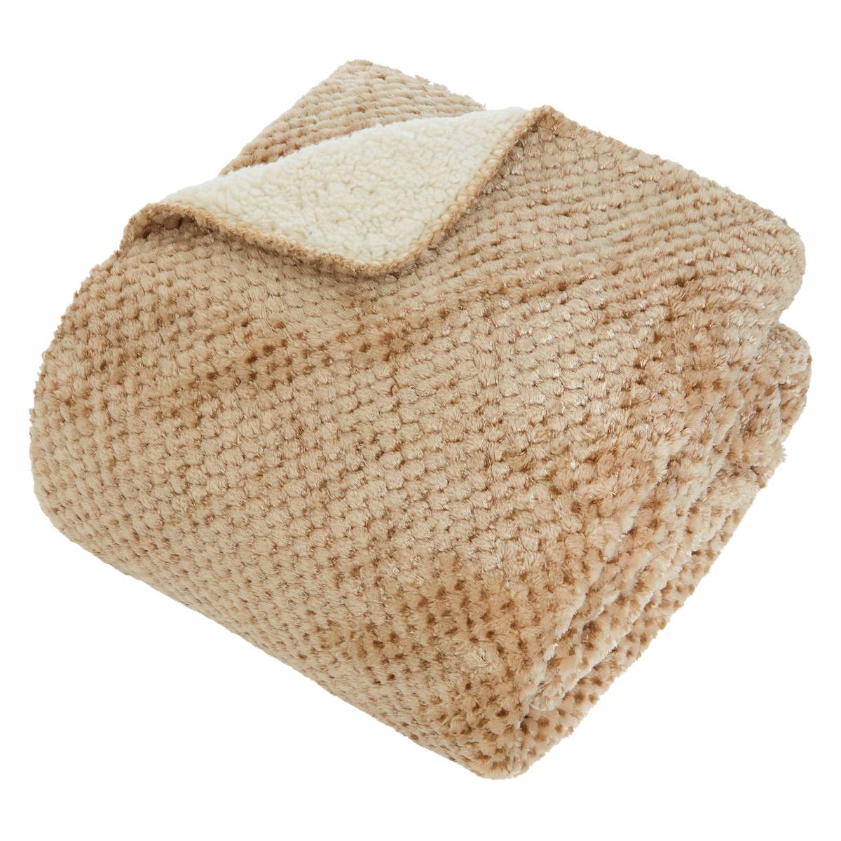 Flannel throw with sherpa effect "Lyno" Beige Linen, 170x130 cm Beige