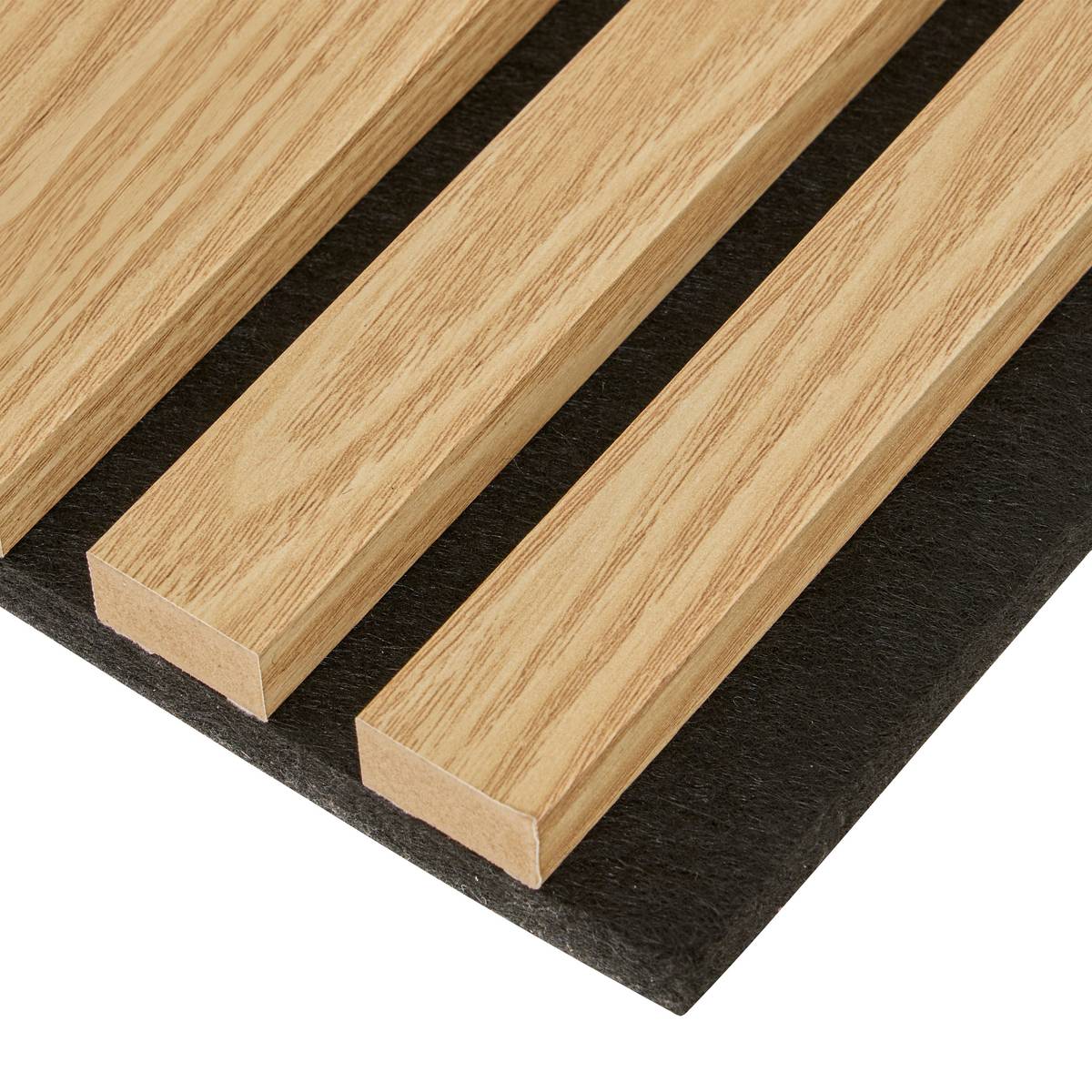 Decorative wood slat panel "Colva" Light oak effect, black background, 120x60 cm Light oak effect / Black background