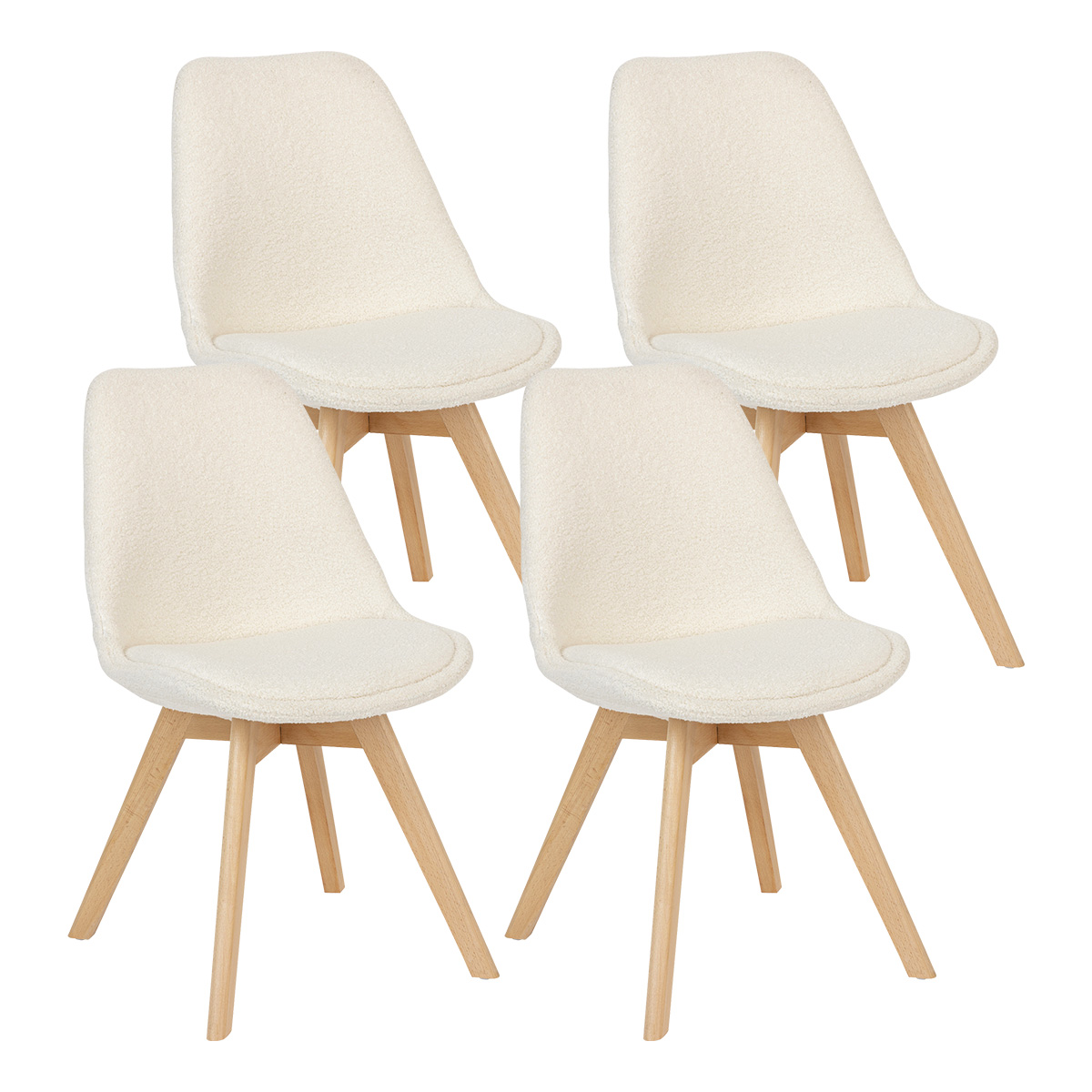 Set of 4 chairs "Baya" Beech, bouclé, white White 2