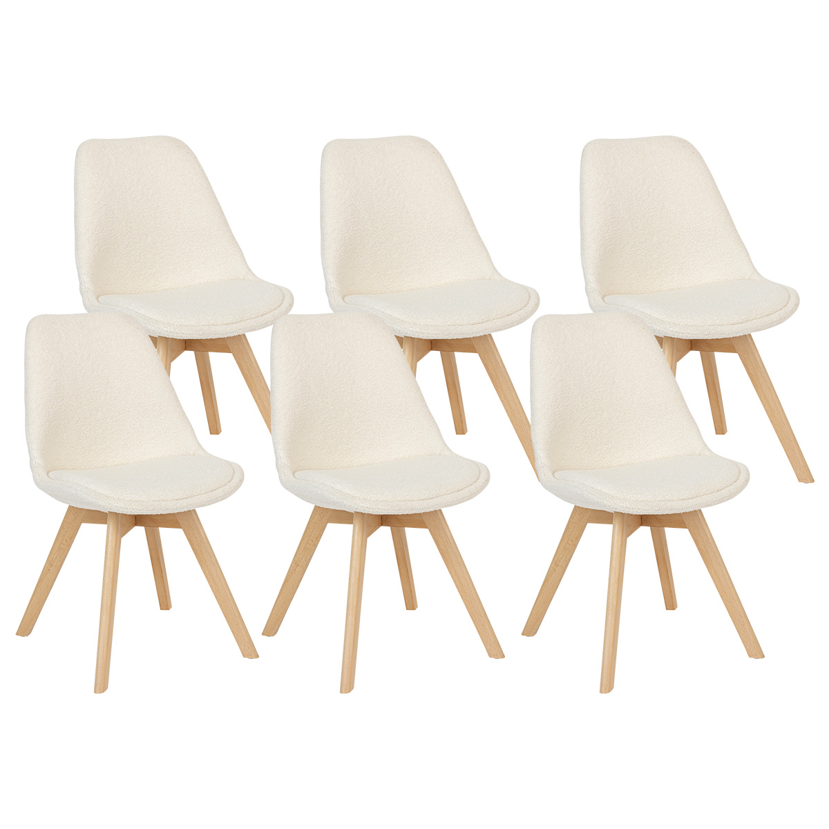 Set of 6 chairs "Baya" Beech, bouclé, white White 2