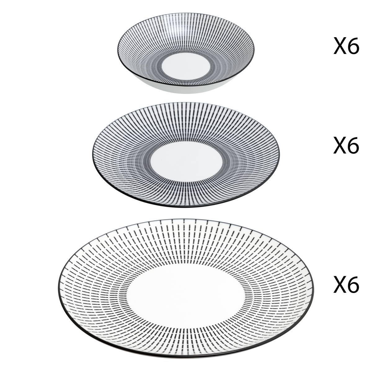 "Lunis" Tableware Set 18 pieces, Black & White Black