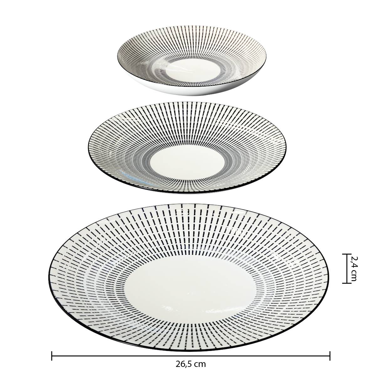 "Lunis" Tableware Set 18 pieces, Black & White Black