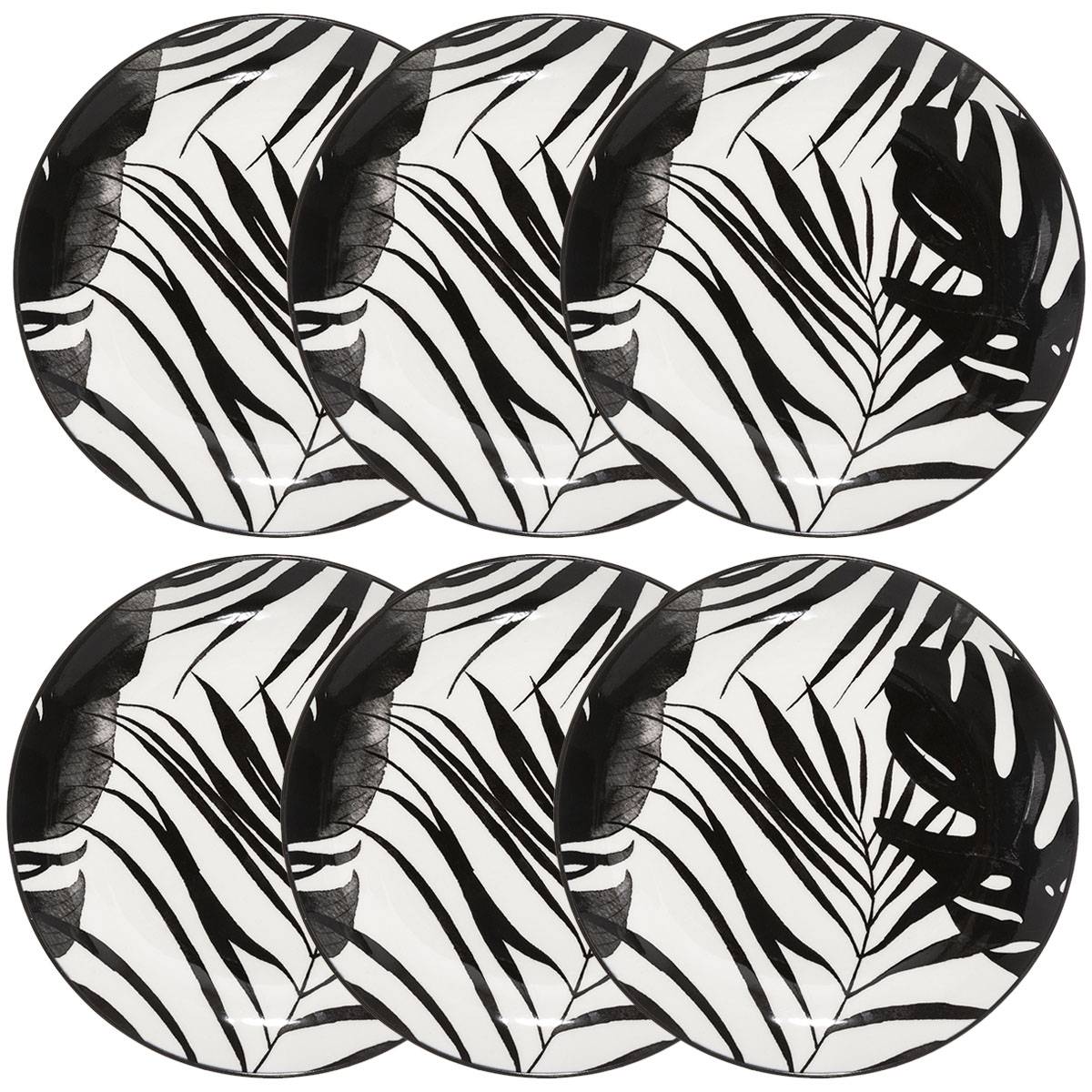 Set of 6 dessert plates "Palme" D.19 cm, Black & White Black