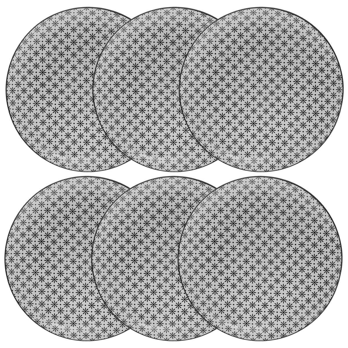 Set of 6 "Bohemia" dessert plates D.18.9 cm, Black & White Black 2