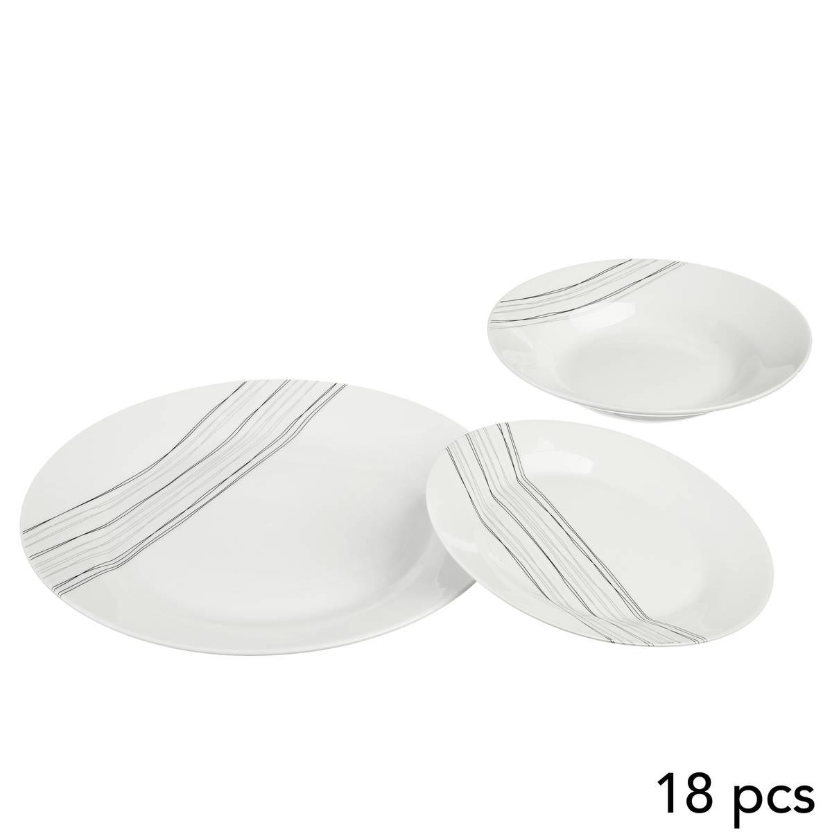 "Lines" Dinner Set 18 pieces, white Black / White