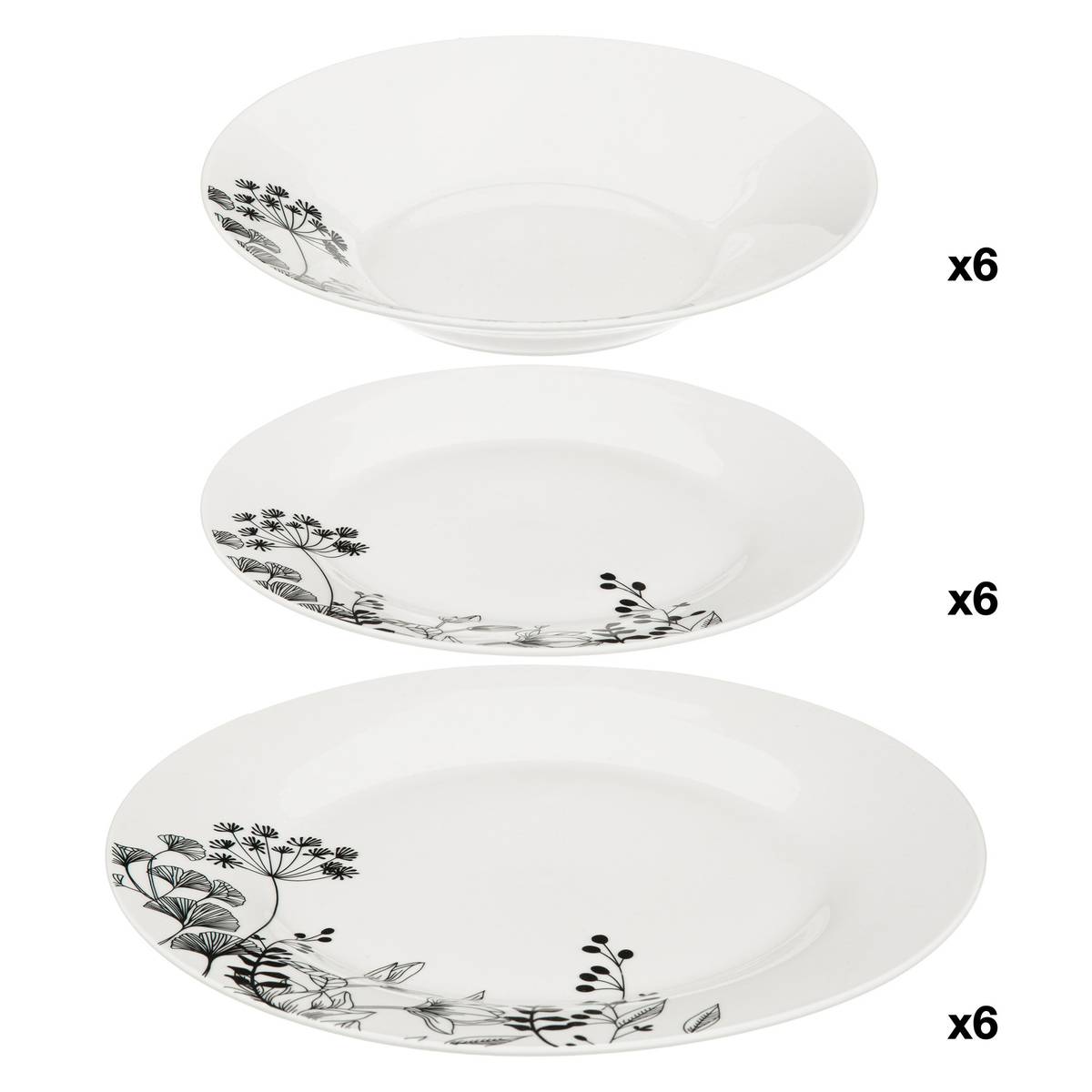 Tableware set "White Floral" 18 pieces, white White