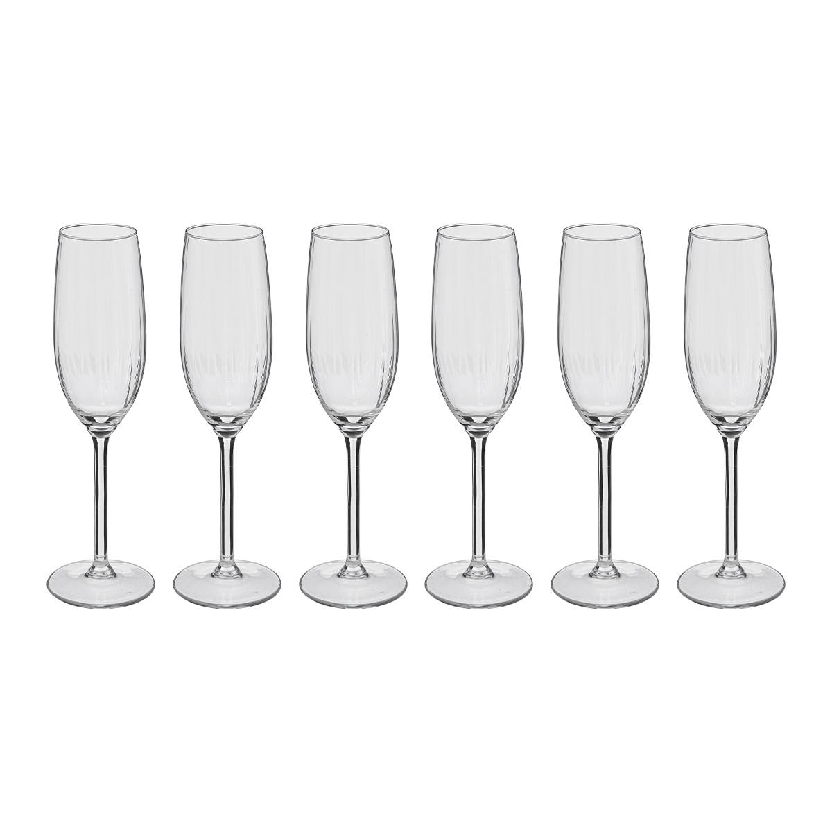 Set of 6 "Volta" Champagne Flutes 210 ml, Transparent Transparent