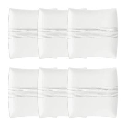 Set of 6 dessert plates "lines" 20x20 cm, white