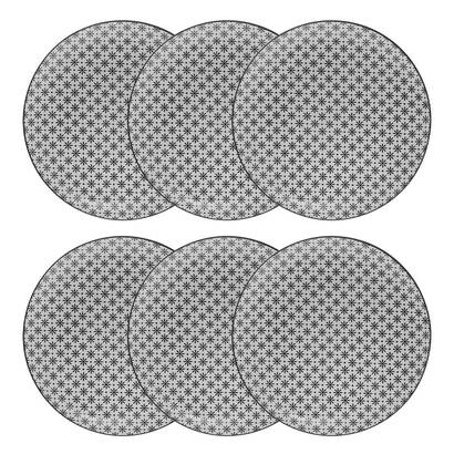 Set of 6 dinner plates "bohemia" d.26.5 cm, black & white