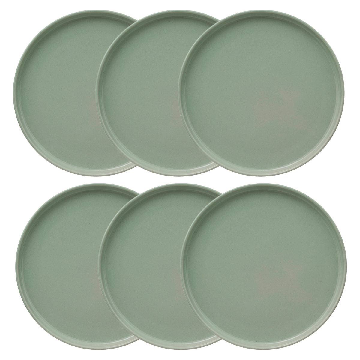 Set of 6 flat plates "Marie" Stoneware (ceramic), D.26.5 cm, Light green Light green