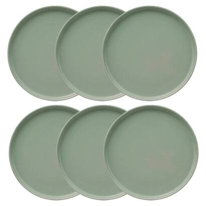 Set of 6 flat plates "marie" stoneware (ceramic), d.26.5 cm, light green