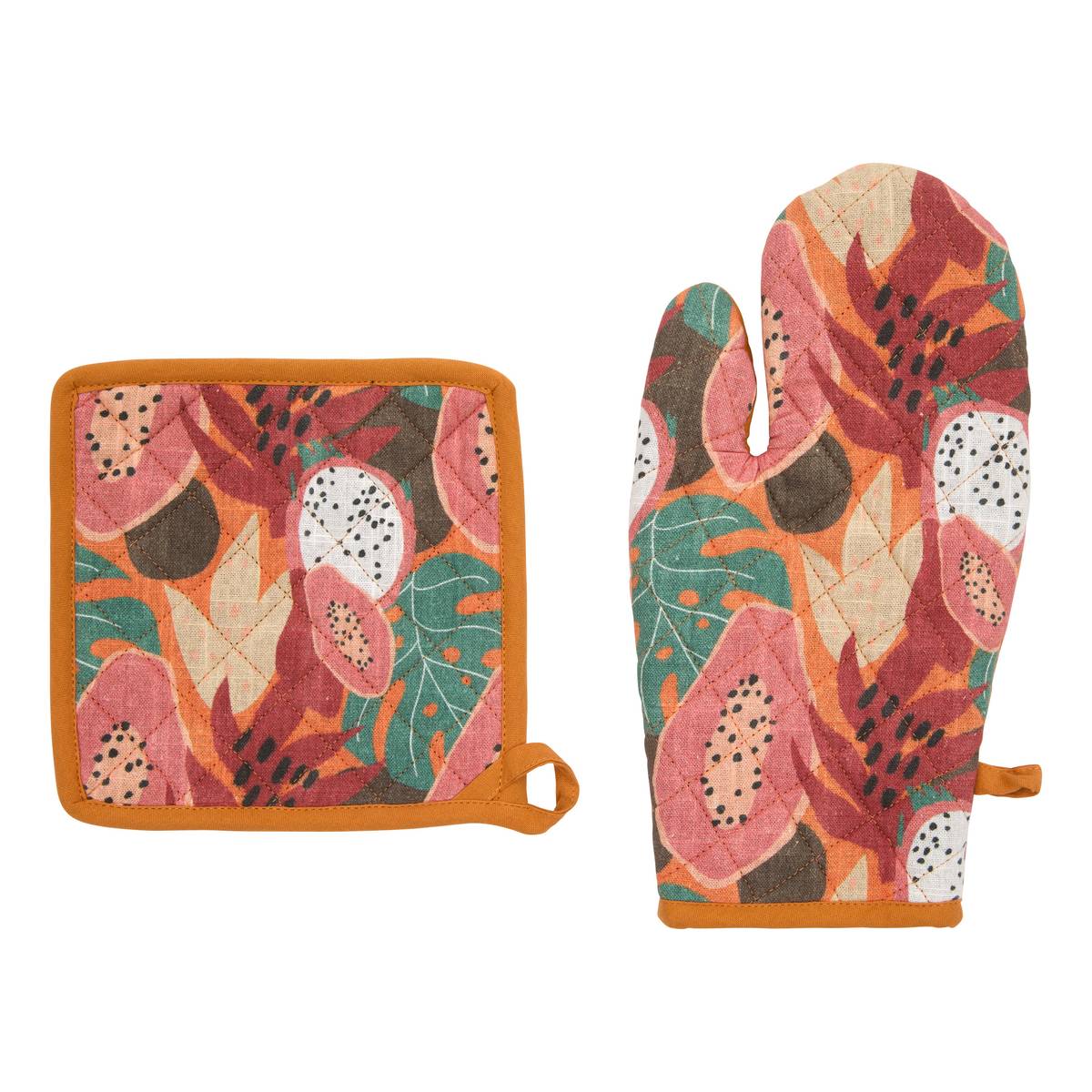 Glove and Pot Holder "Tropical" Multicolored, 20x32 cm Multicolored