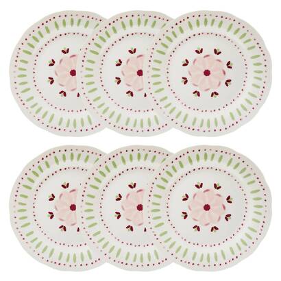 Set of 6 dessert plates "fleur de rose" porcelain, d.19.5 cm