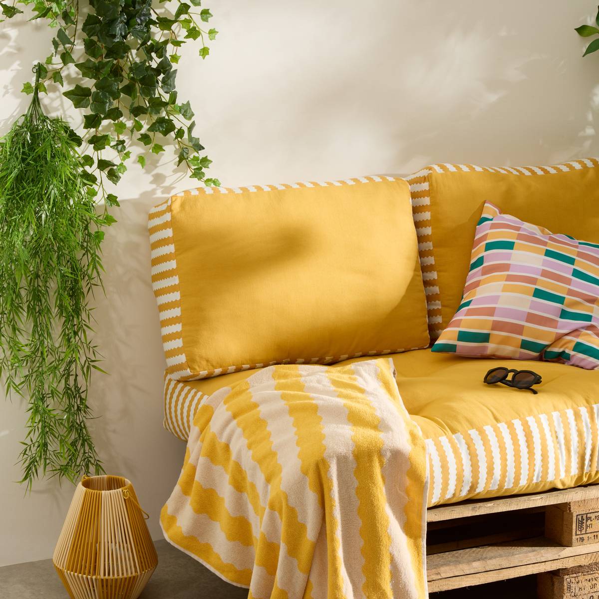 Rectangular Outdoor Floor Cushion POOLSIDE Yellow 60 x 40 cm - Cotton Yellow
