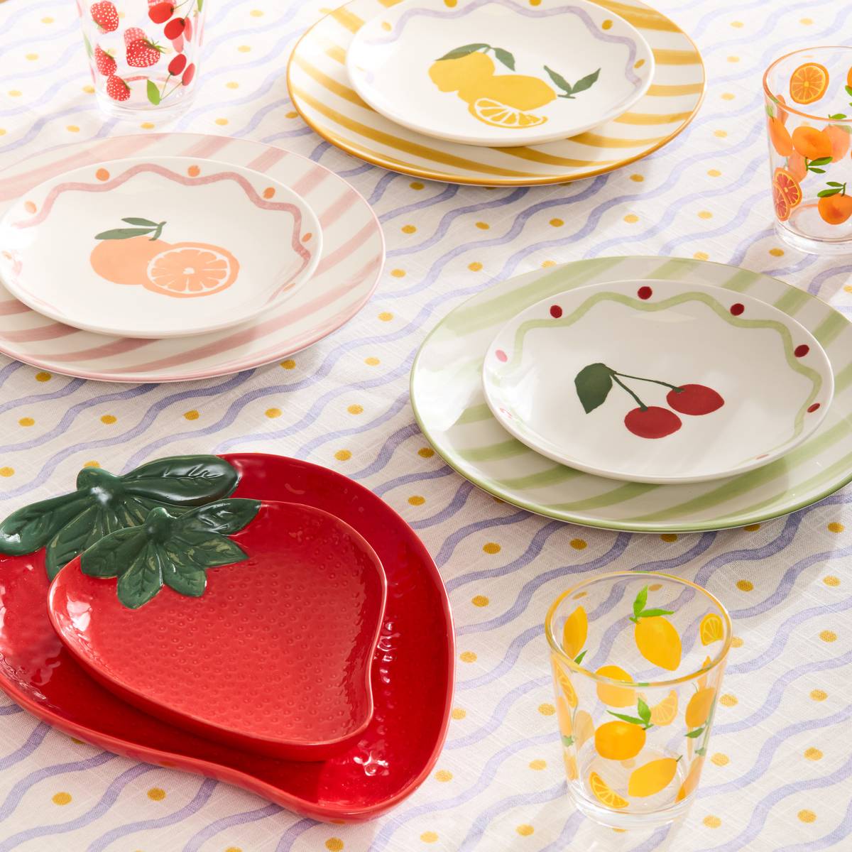 Set of 6 Dinner Plates "Charlie" Porcelain, D.26.8 cm Green