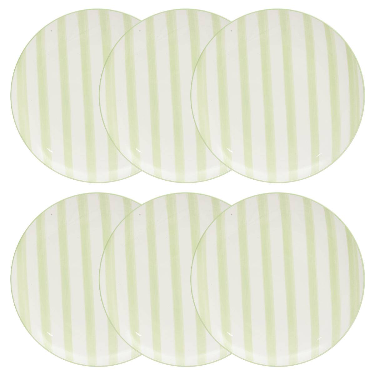 Set of 6 Dinner Plates "Charlie" Porcelain, D.26.8 cm Green