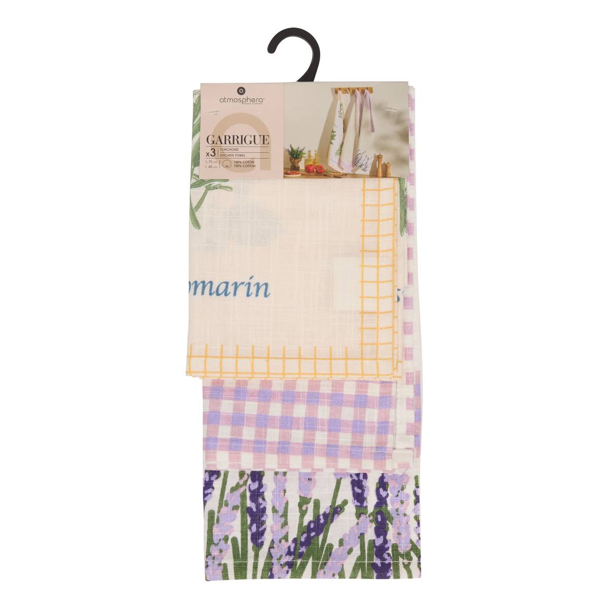 Set of 3 "Garrigue" tea towels