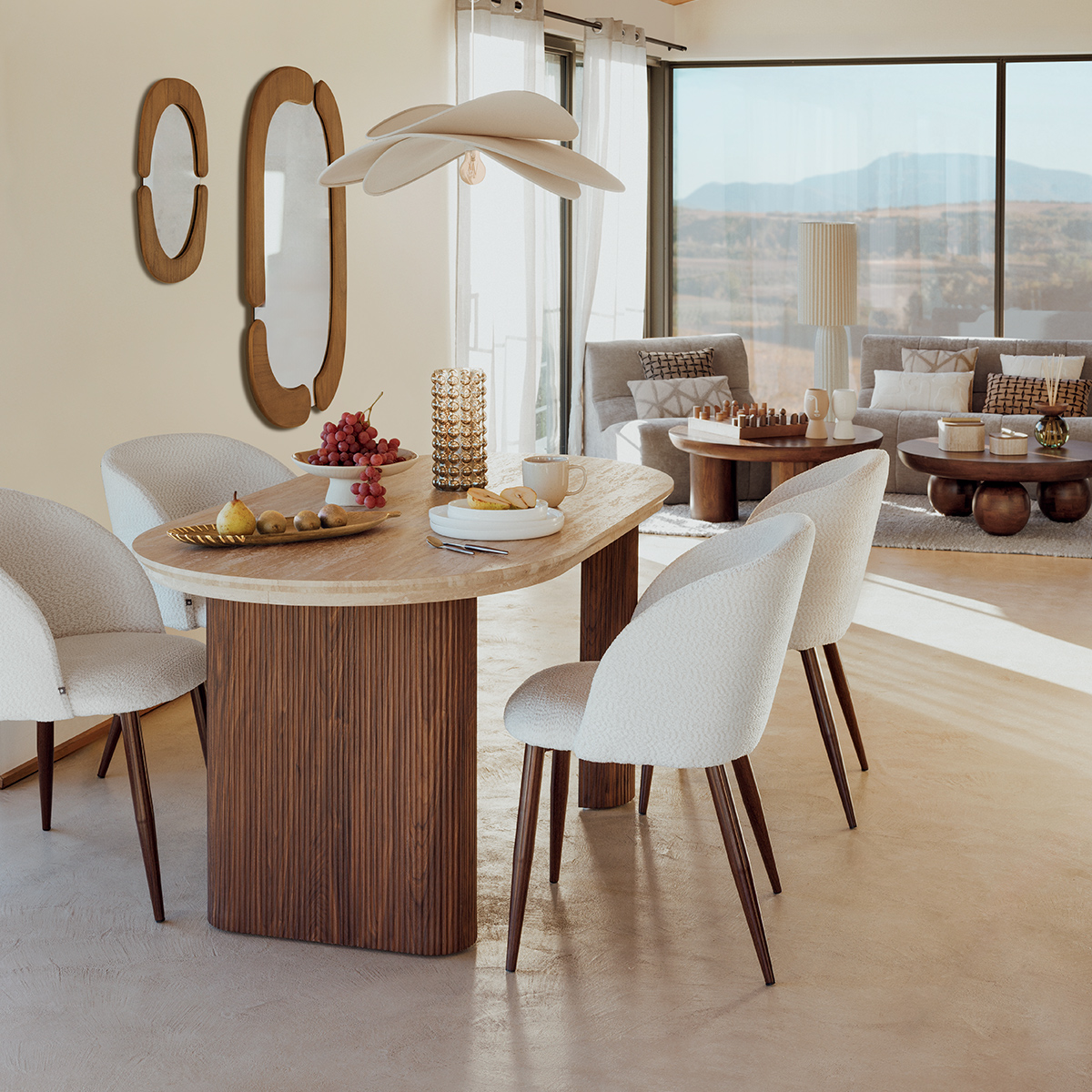 Extendable dining table set "Itaguai" + 6 chairs "Celeste" 1 dining table L.160/240 cm and 6 chairs Beige / White