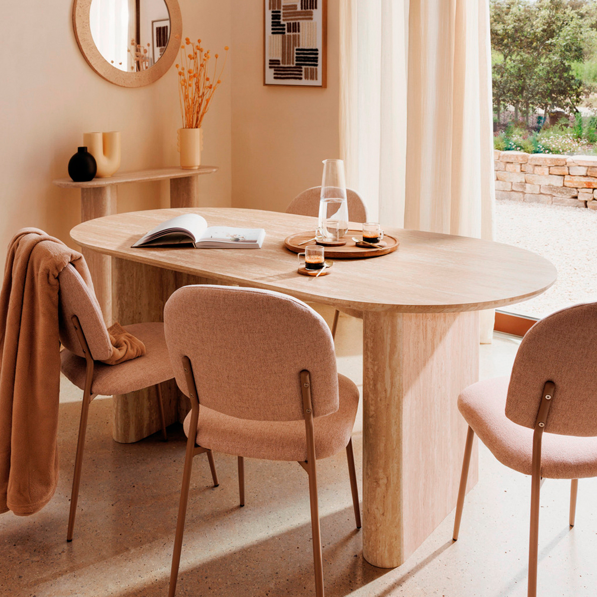 Dining table set "Anaya" + 4 chairs "Kamili" 1 dining table L. 180 cm and 4 chairs Beige