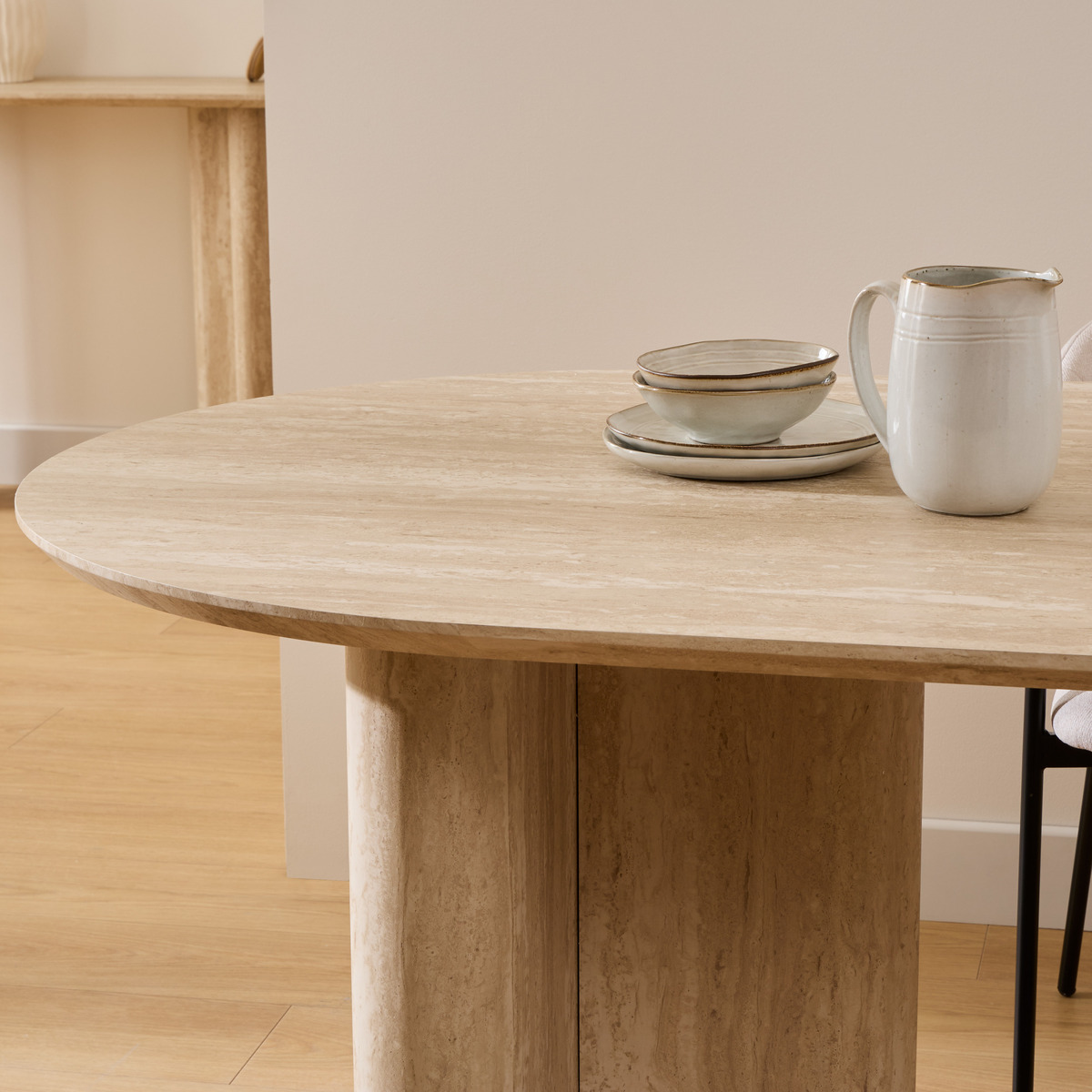 Dining table set "Anaya" + 4 chairs "Kamili" 1 dining table L. 180 cm and 4 chairs Beige