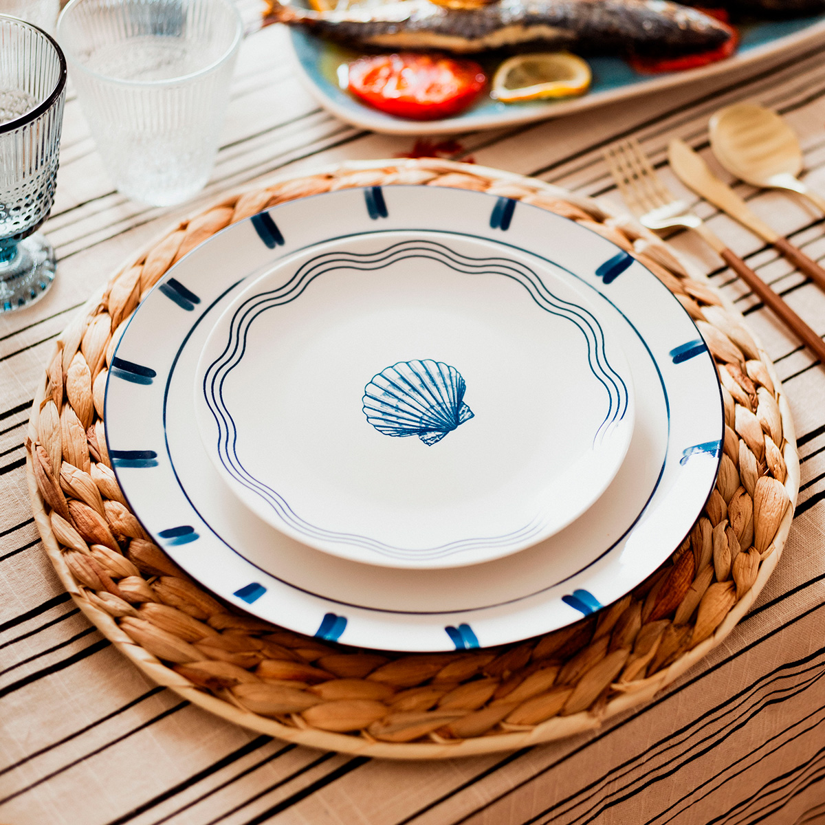 Tableware set "Oceania" Porcelain, 18 pieces, Blue Blue