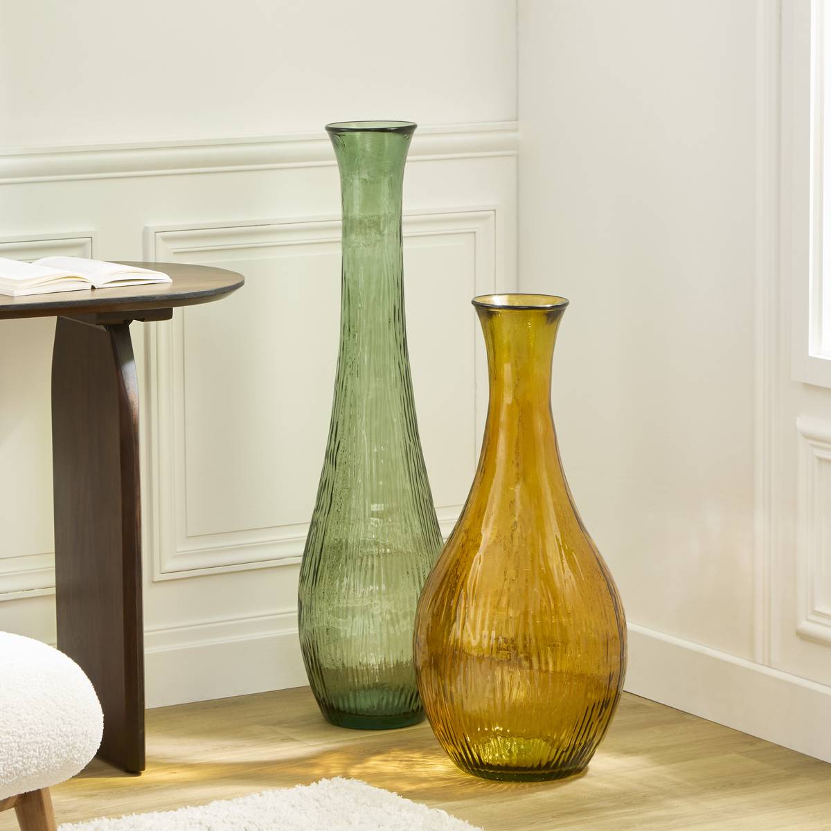 Vase "Caria" Recycled glass, Khaki green, H.99 cm Khaki green